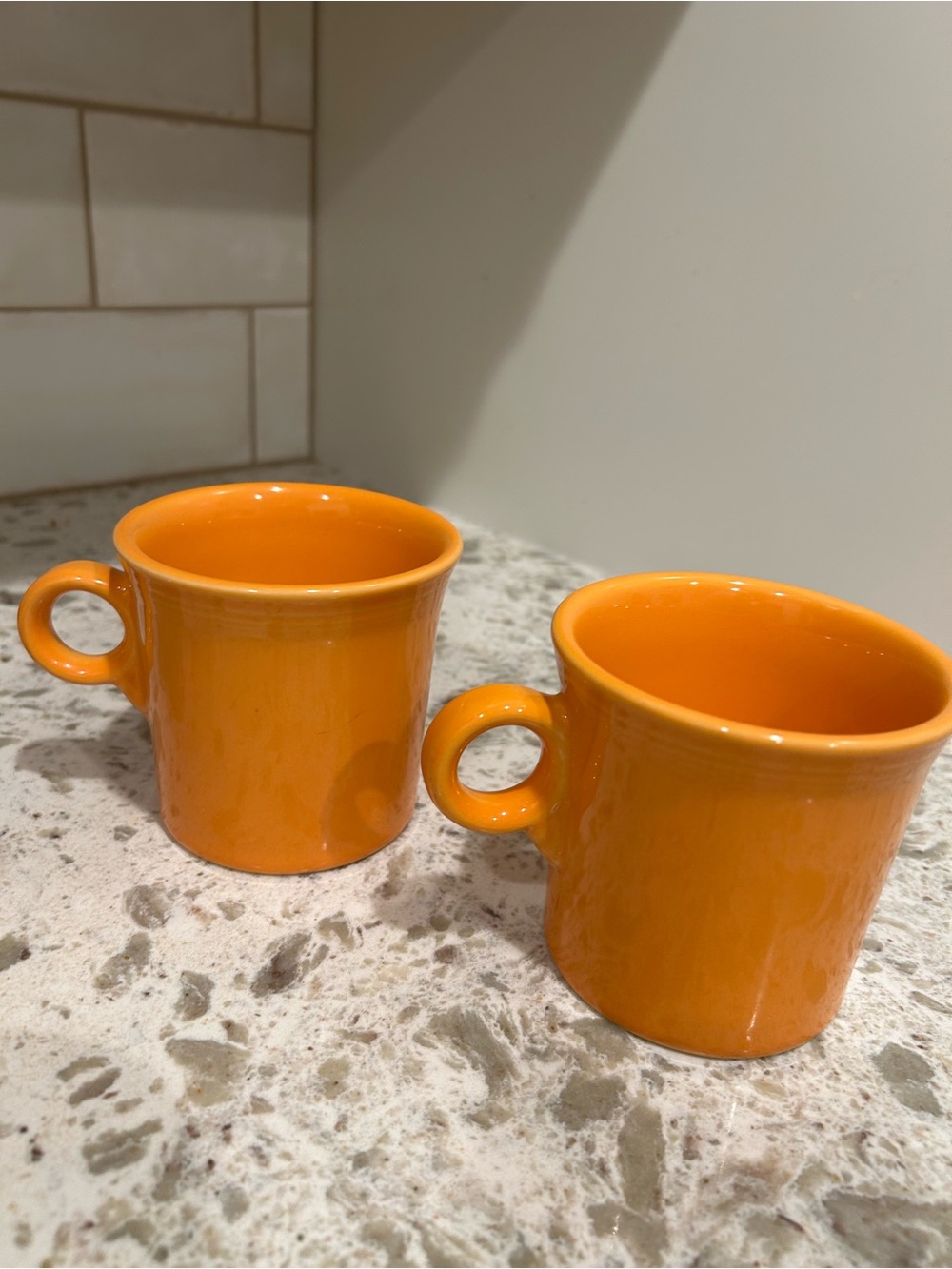 Bright Orange Ceramic Fiestaware Ring Handled Coffee Mugs - Set of 2